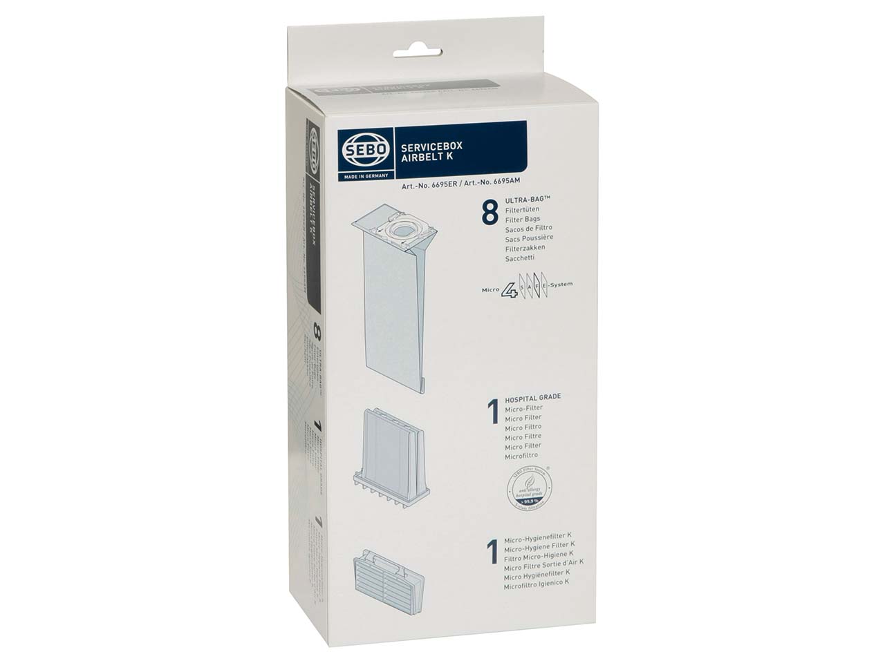 SEBO Servicebox Airbelt K-Serie, 8 Staubsaugerbeutel + Allergikerfilter + Motorfilter