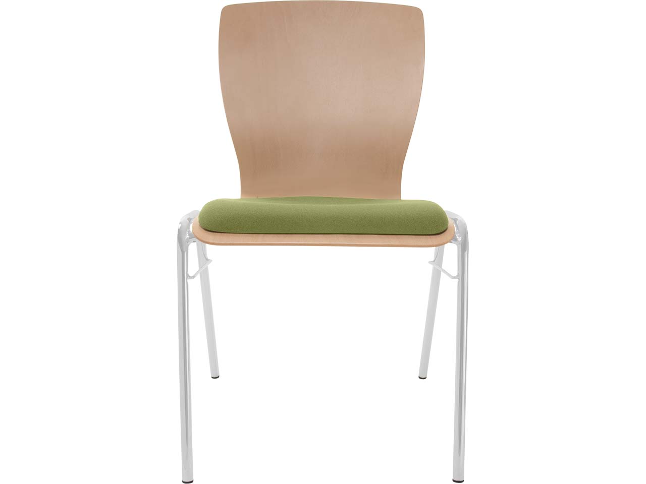 Besucherstuhl "A29" Buche, Gestell silber, Steg, Sitzpolster hellgrün