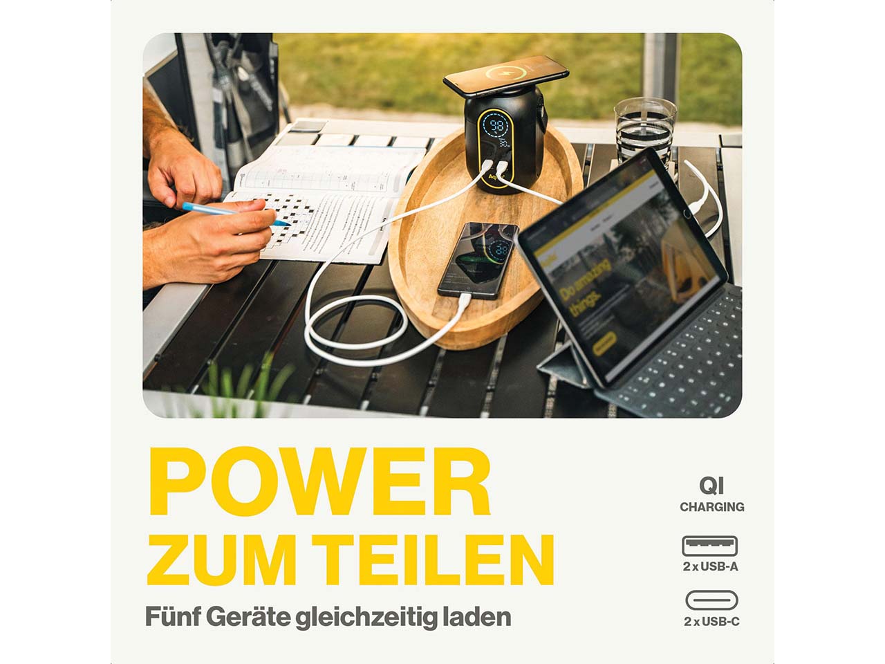 Aqiila 3 in 1 Lampe, Powerstation, Induktionsladegerät "Powerbird S140"