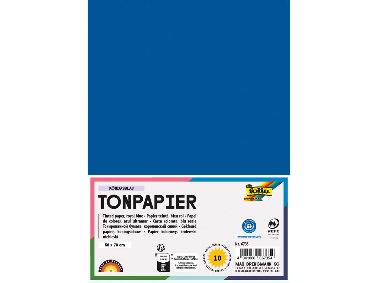 folia Tonpapier, 130 g/m², 50 x 70 cm, 10 Bogen, königsblau
