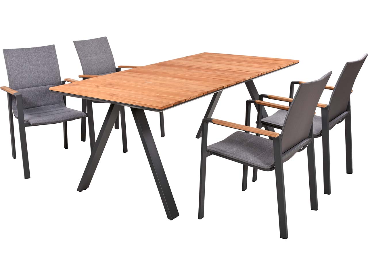 Gartenmöbel-Set "DAVINA 01" 5-tlg. 1 Tisch Teak, 4 Stühle Teak/Alu anthr., Textil dk.grau