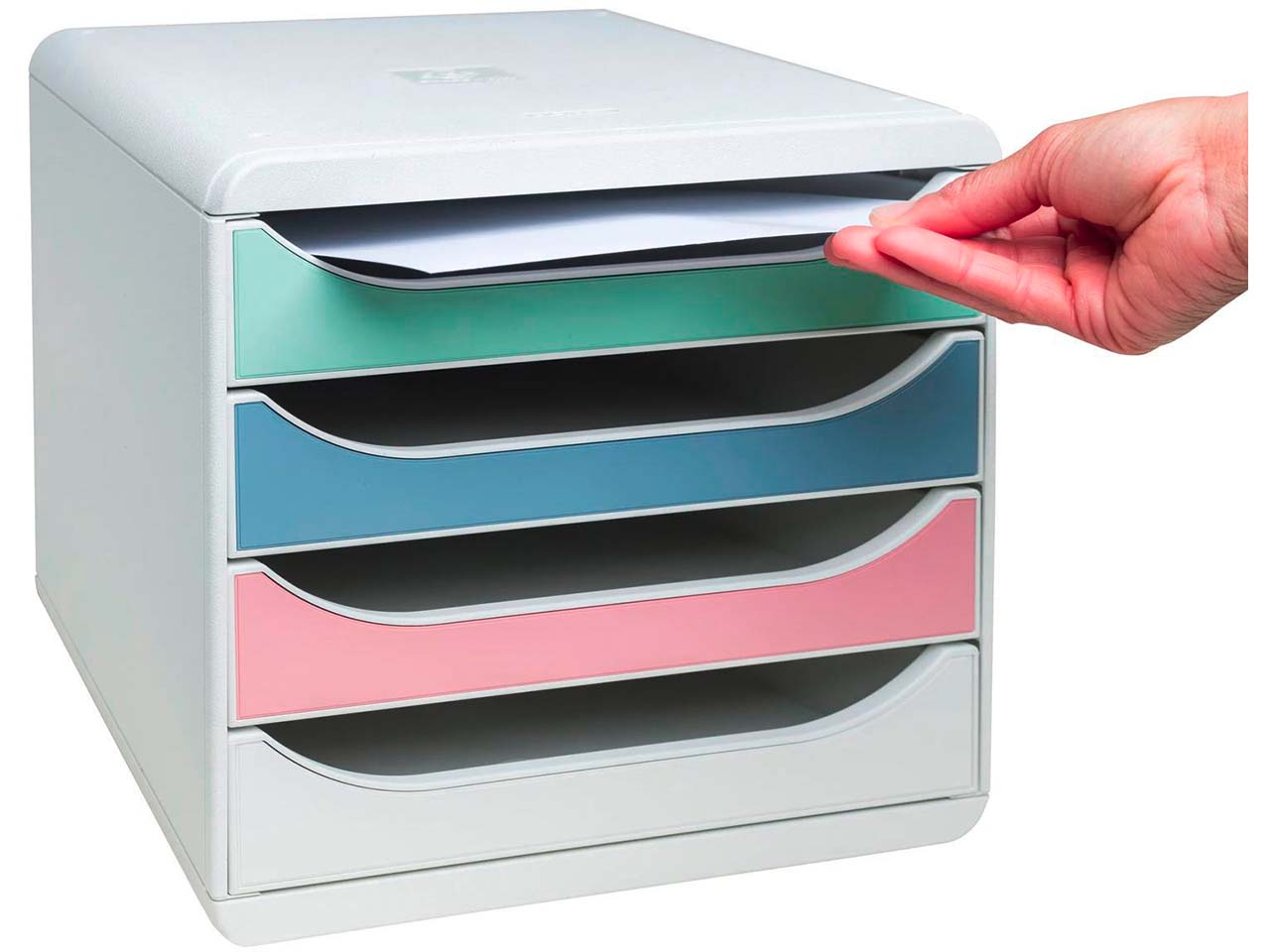Exacompta Schubladenbox "Big Box AutentiK" DIN A4+, 4 Schubladen fbg sort., Korpus weiß