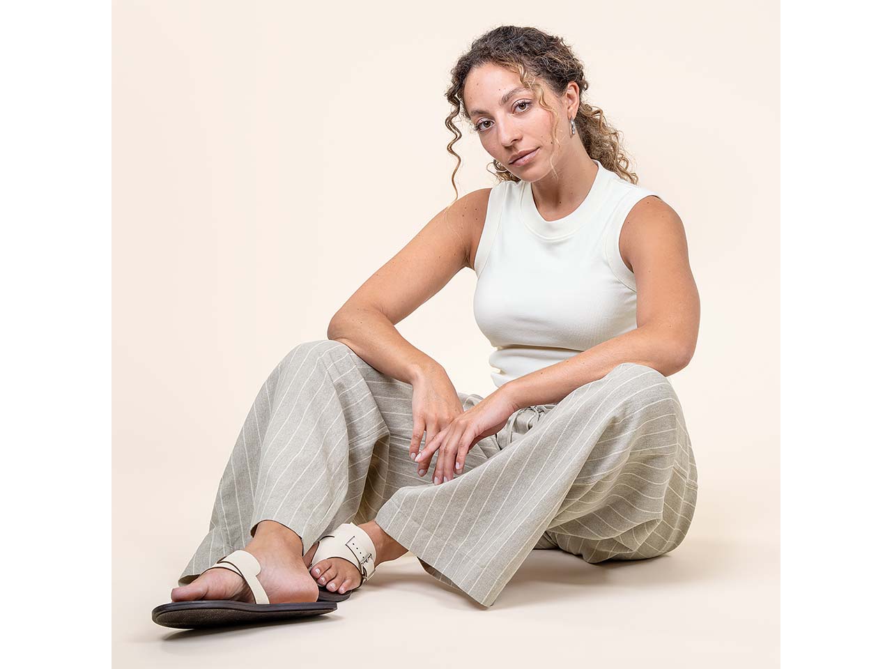 Living Crafts Damen-Hose 'TAKARA' mit Bindebändchen, natural/pine stripes, Gr. 36