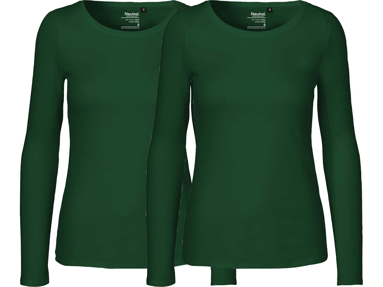 Neutral 2er-Pack Bio-Damen-Langarmshirt mit Rundhalsausschnitt, bottle green, Gr. M