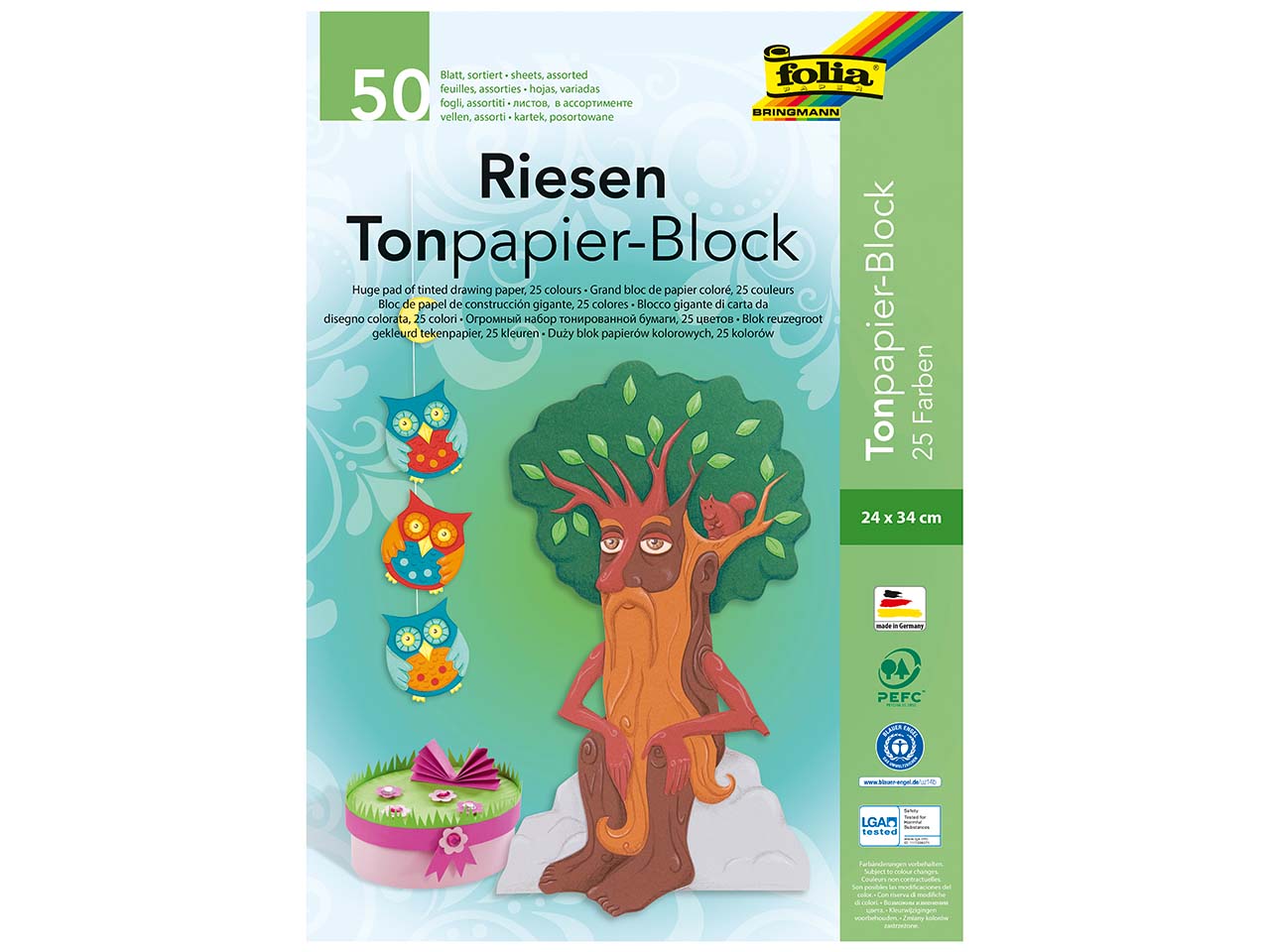 folia Tonpapier, sortierte Farben, 34 x 24 cm, 50 Blatt