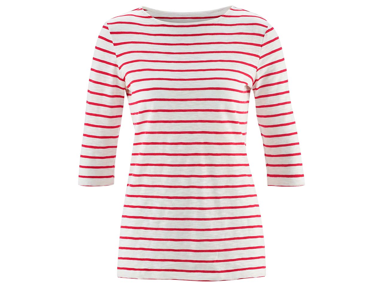 Living Crafts Bio-Damen-Langarmshirt "Chloe" 3/4 Arm, offwhite/chilli, Gr. S