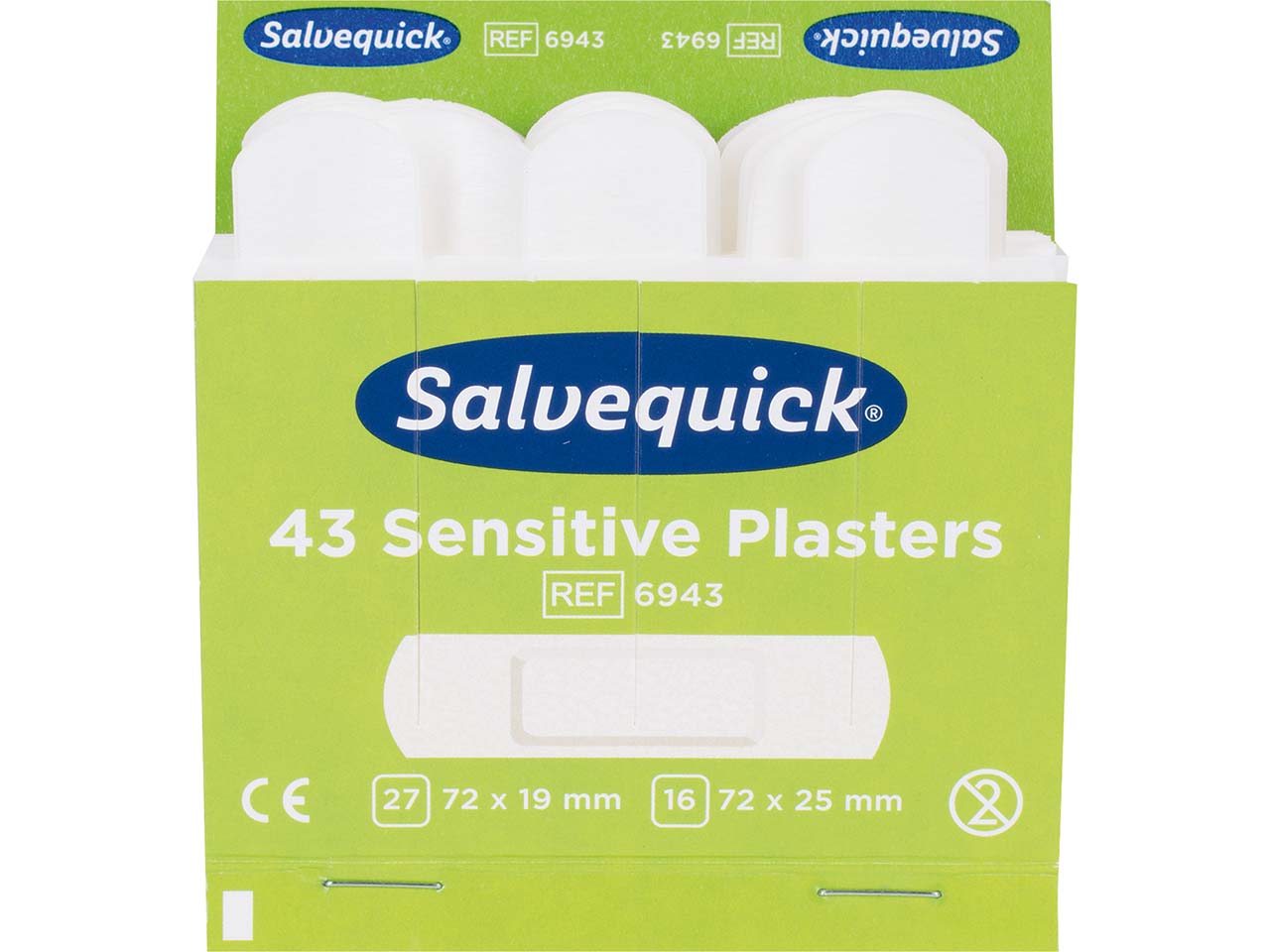 Salvequick Pflaster-Strips Vlies "REF 6943" 43 Stk., 7,2 x 1,9/2,5 cm