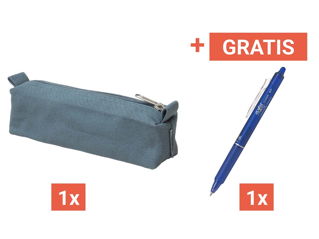 MELA Federmäppchen aus Bio-Baumwoll-Canvas, dusty blue + Gratis Pilot Frixion Clicker,blau