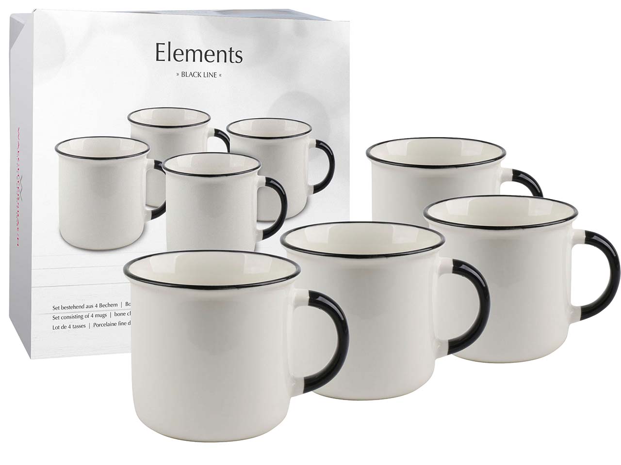 4 Waechtersbach Becher 'Elements' aus Bone China, black line