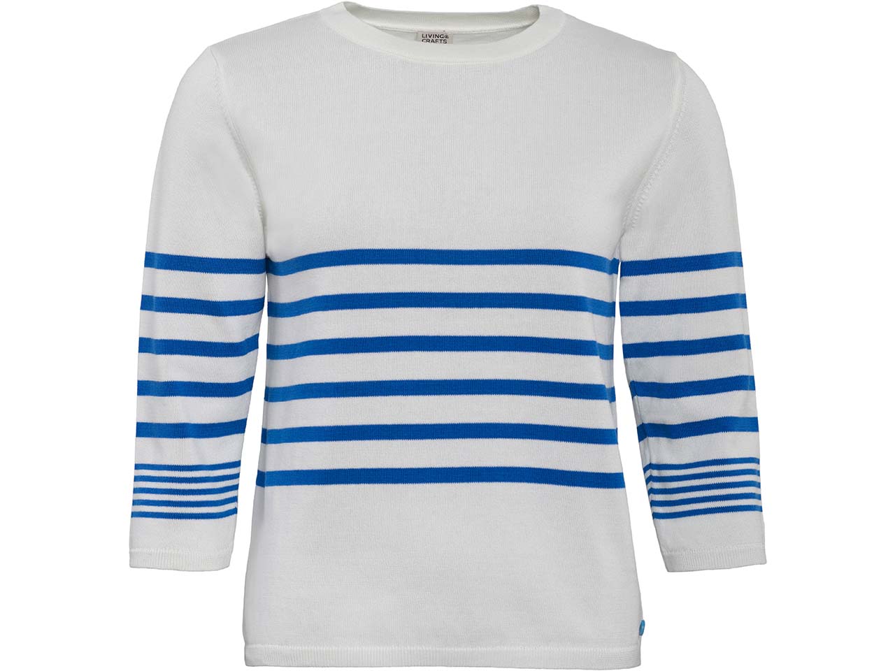 Living Crafts Bio-Damen-Strickpullover "ROMINA" mit 3/4-Arm, azure blue/white, Gr. L