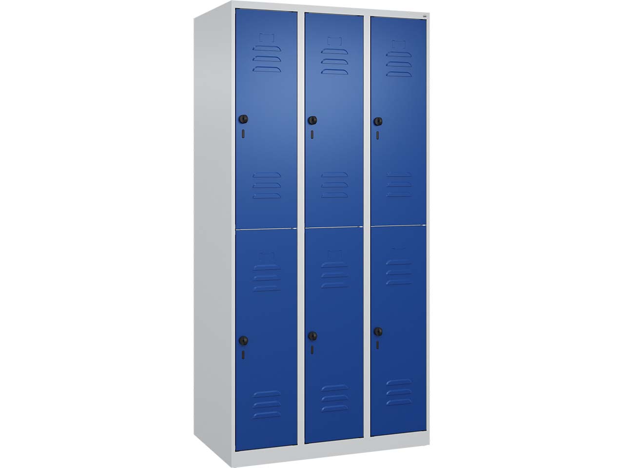 C+P Doppelstock-Spind Classic PLUS, 6 Fächer, 1850x900x500mm, Lichtgrau/Enzianblau