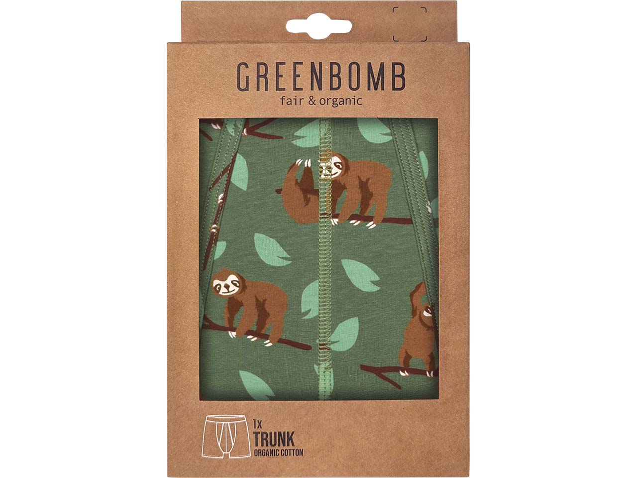 GREENBOMB Bio-Herren-Boxershort "Sloth Wood", green, Gr. M