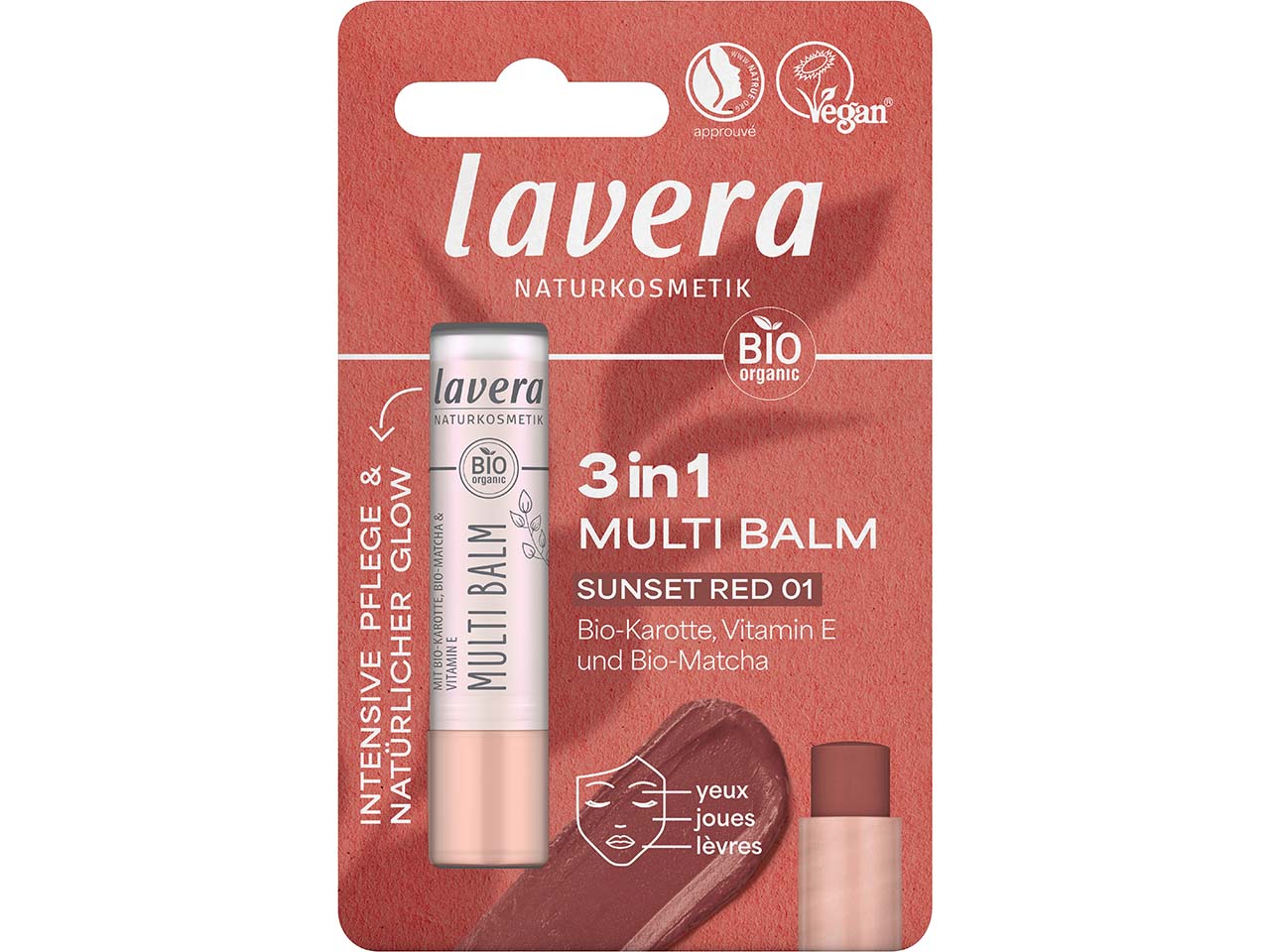 lavera Bio-3in1-Multibalm als Bronzer, Highlighter & Rouge, sunset red, 4,9 g