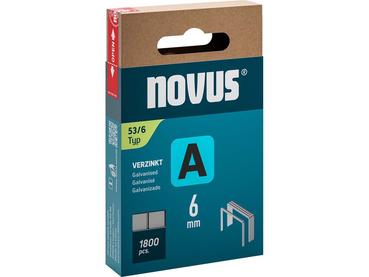 Novus Feindrahtklammern A Typ 53/6 für Handtacker, 1.800 Stk.