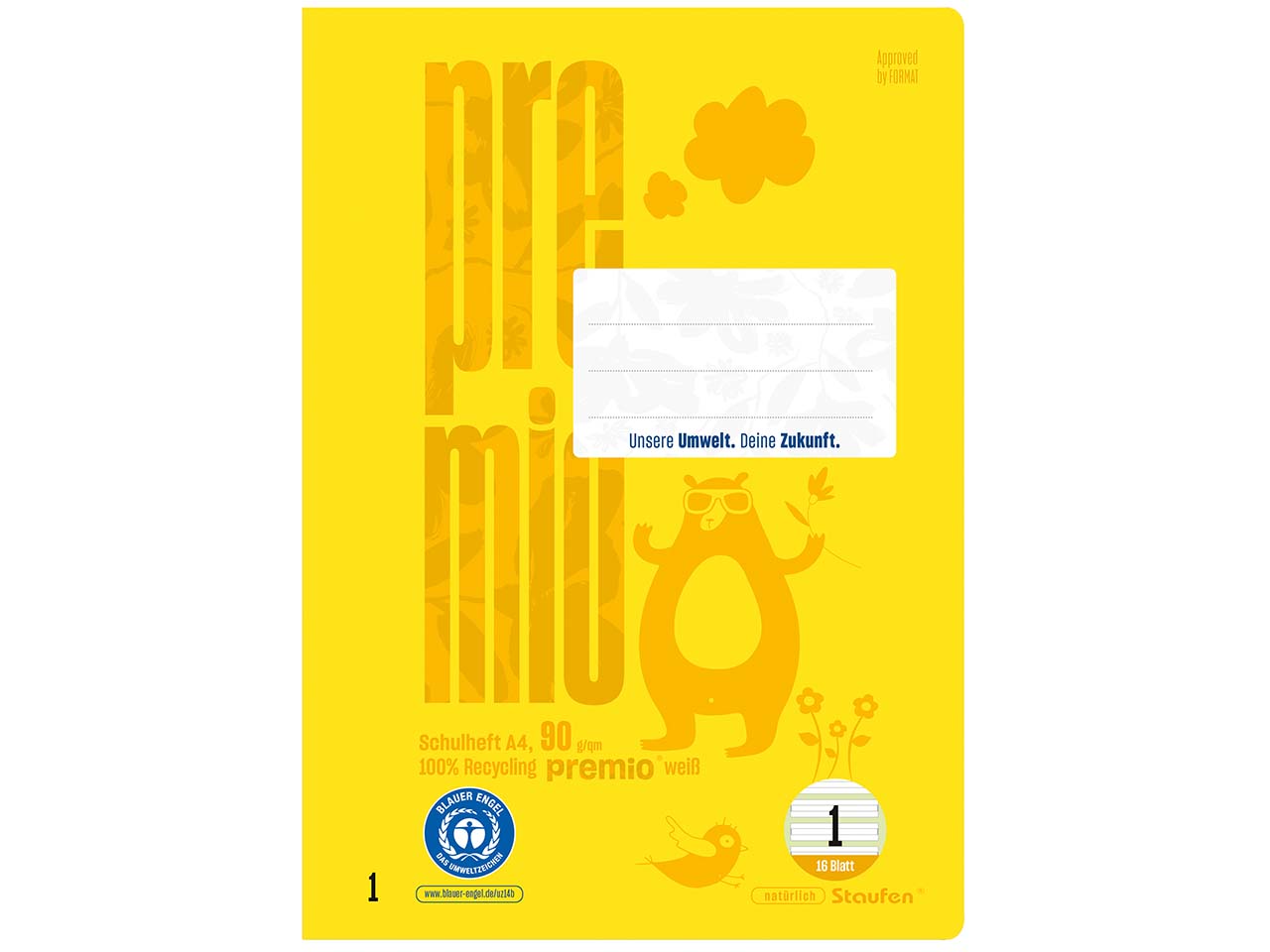 Staufen "Premio" Schulheft DIN A4, 90g/m², Lineatur 1, mit Kontrastlineatur