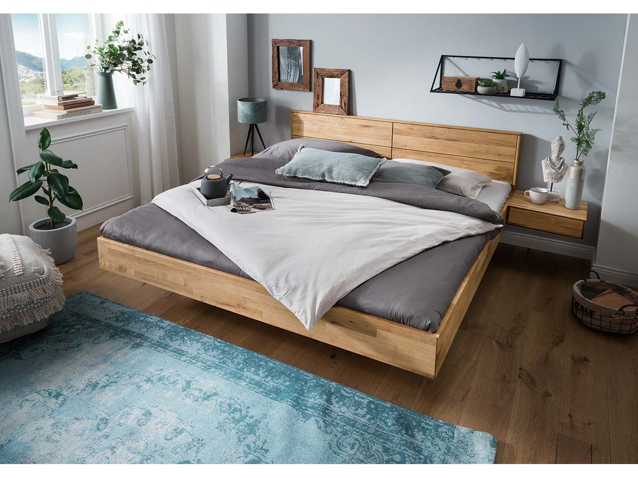 Forestales Massivholzbett "Roseville" 160 x 200 cm, mit Kopfteil, Eiche