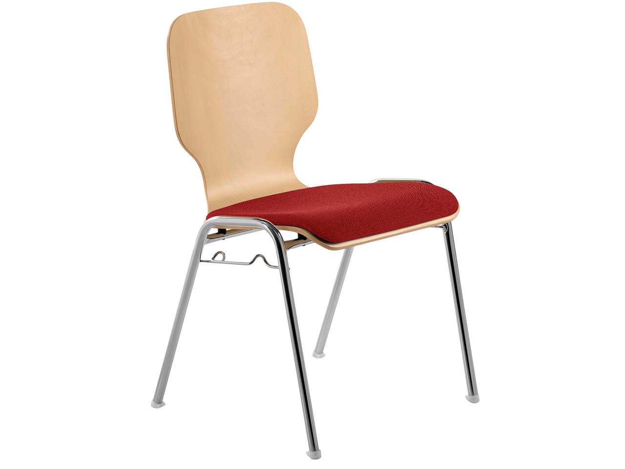 Besucherstuhl "211604" Buche lackiert, Gestell verchromt, Sitzpolster kirschrot