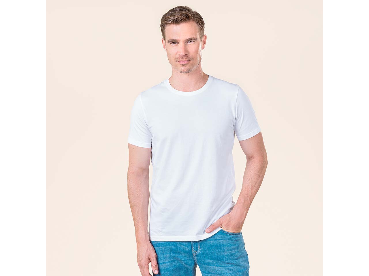 Living Crafts 2er-Pack Bio-Herren-T-Shirt 'TAWIN' mit Rundhalsausschnitt, white, Gr. M