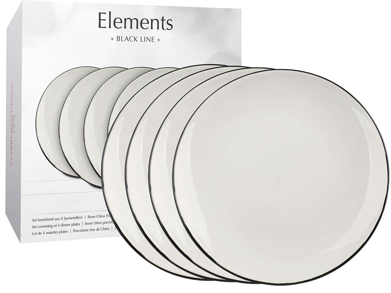 4 Waechtersbach Teller 'Elements' Ø 27 cm, black line
