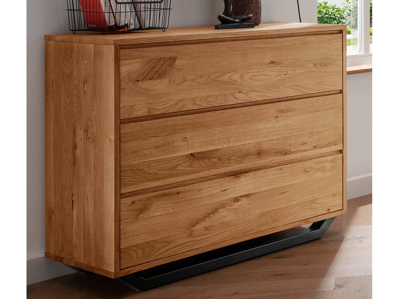 Kommode 'Bolle' 3 Schubladen, Metallkufen, Wildeiche