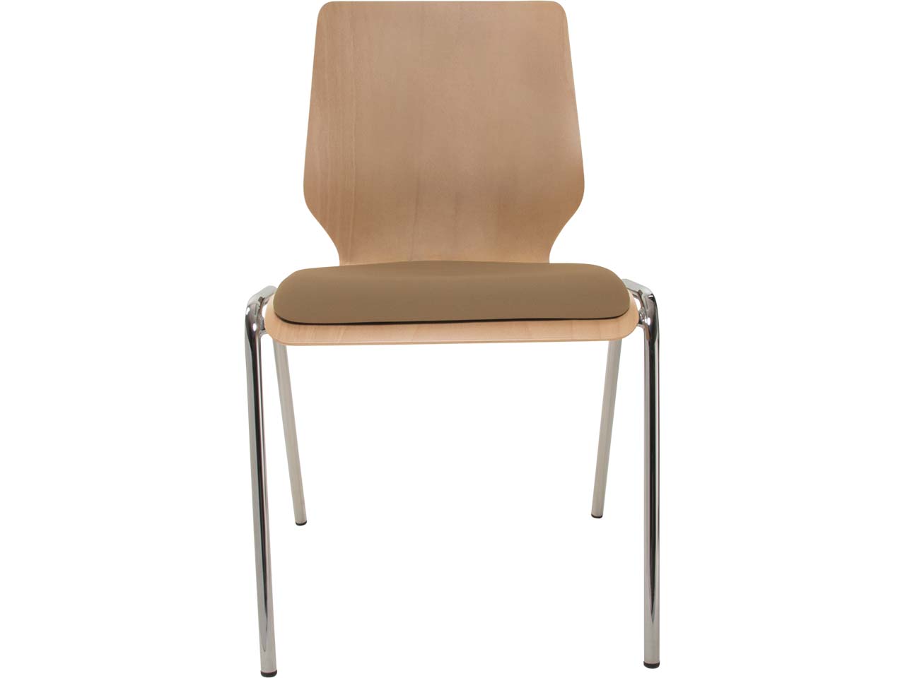 Besucherstuhl "A2" Buche, Gestell verchromt, Sitzpolster braun