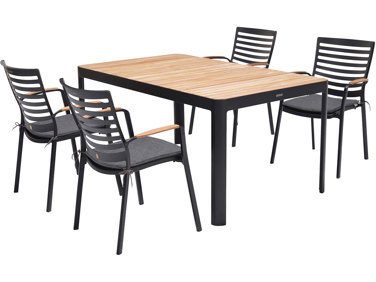 Gartenmöbel-Set "Portals" 4 Stühle, 1 Tisch 161 x 95, schwarz