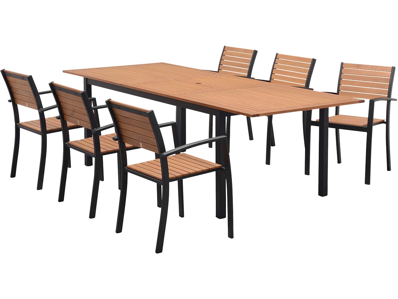 Gartenmöbel-Set "Barcelona" 6 Stühle, 1 Tisch 180/240 x 100, schwarz