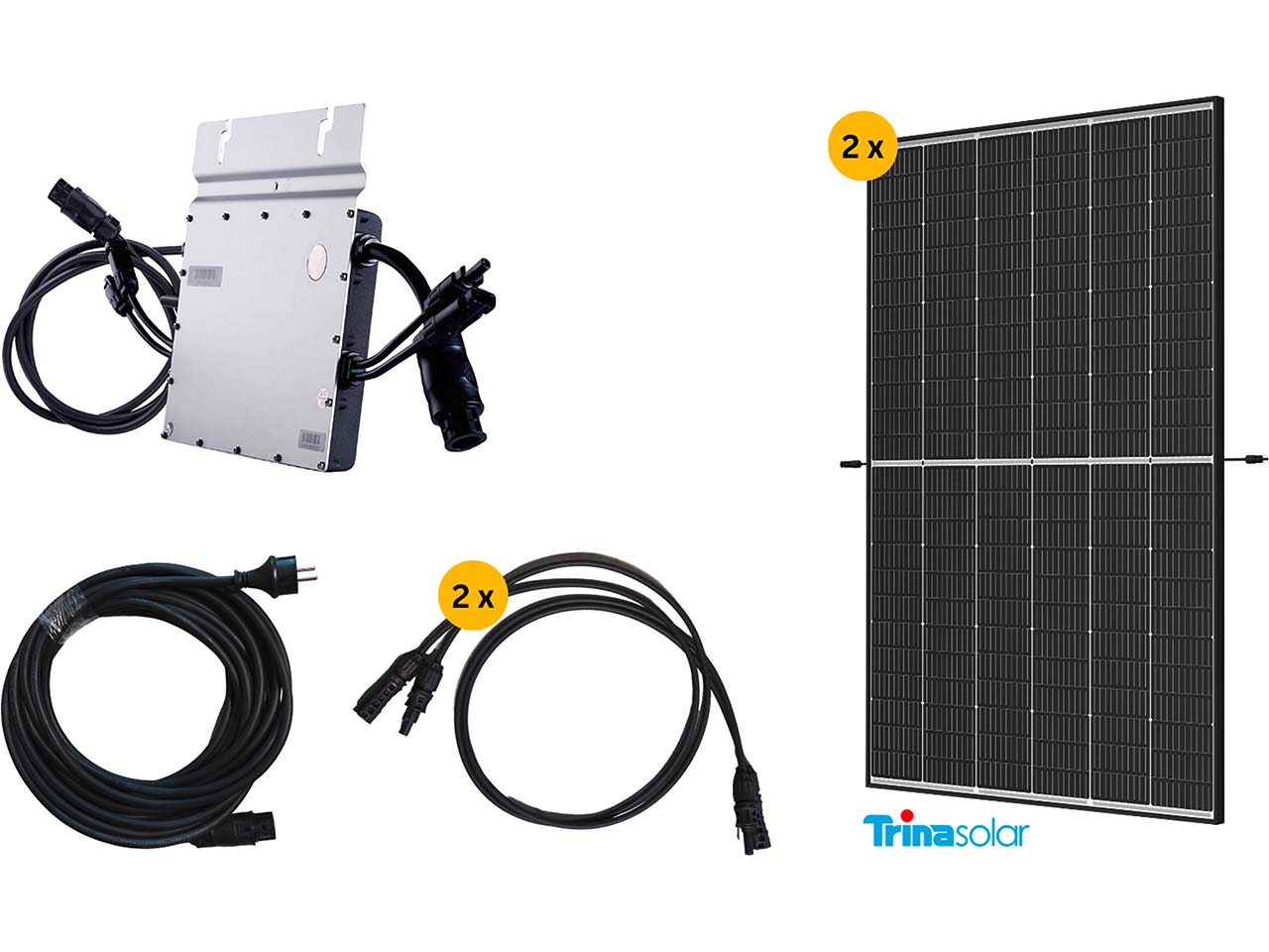 Balkonkraftwerk "Trina Solar" 2 x 430W + Hoymiles Wechselrichter 800W + 5 m Schuko Kabel