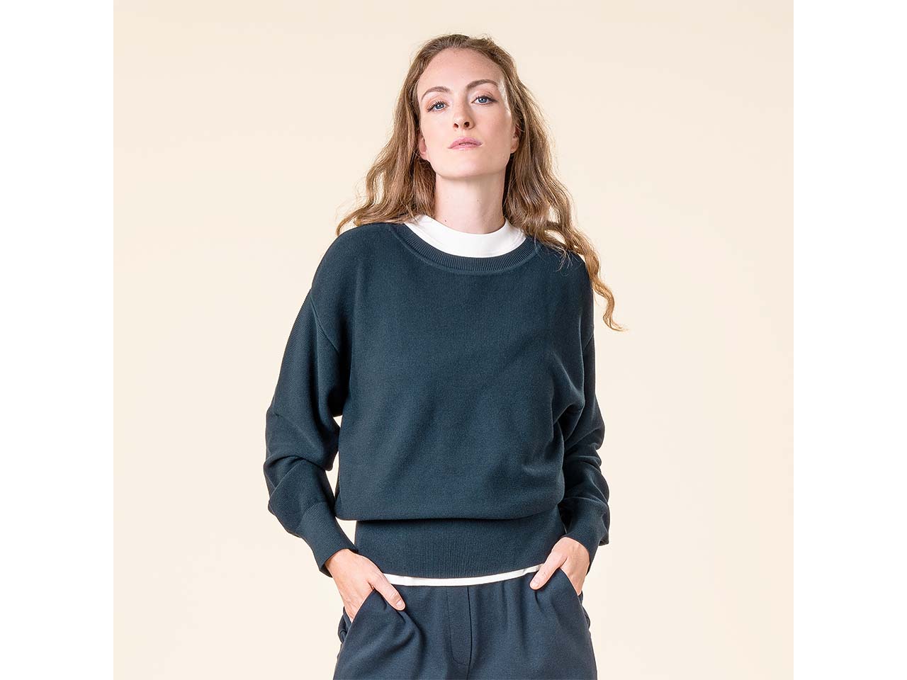 Living Crafts Bio-Damen-Pullover 'THABITA' mit überschnittenen Schultern, ink blue, Gr. S