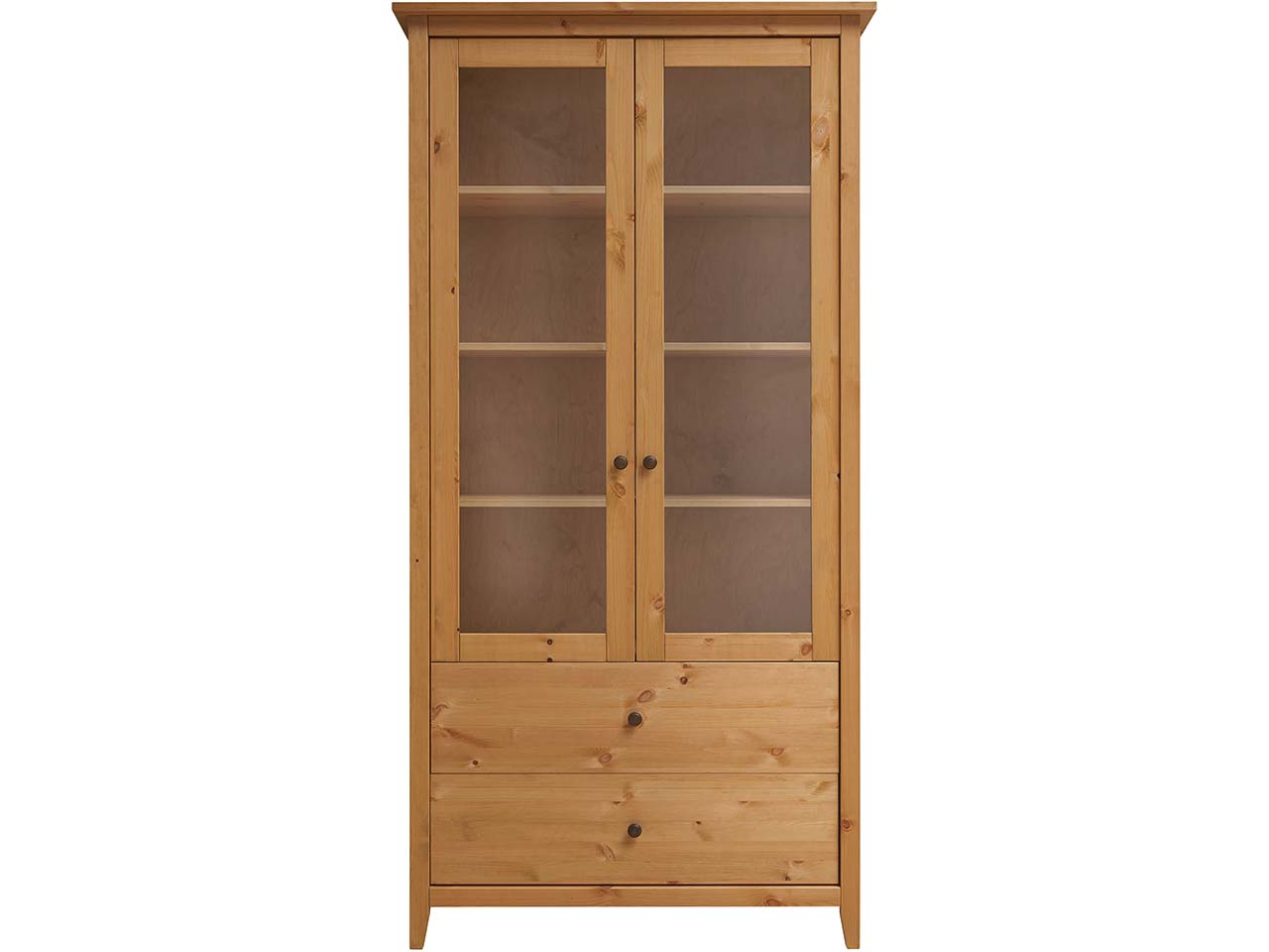 Vitrine "Solvita" mit 2 Glastüren und 2 SL, B 101 x T 40 x H 200 cm, Kiefer gelaugt