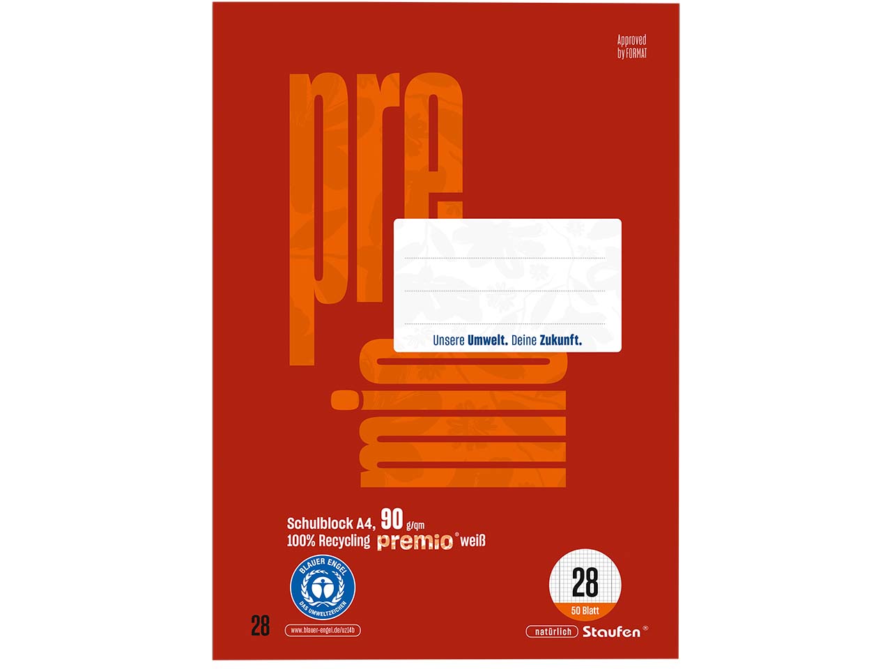 Staufen "Premio" Schulblock DIN A4 Lineatur 28, 90g/m²