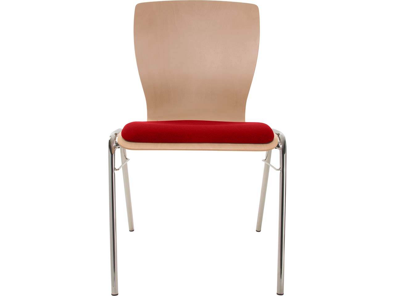Besucherstuhl "A29" Buche, Gestell verchromt, Steg, Sitzpolster rot