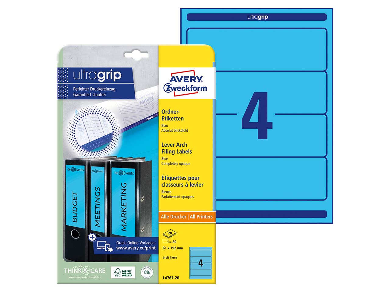 80 Rückenschilder für Rücken 70-80 mm, 192 x 61 mm blau