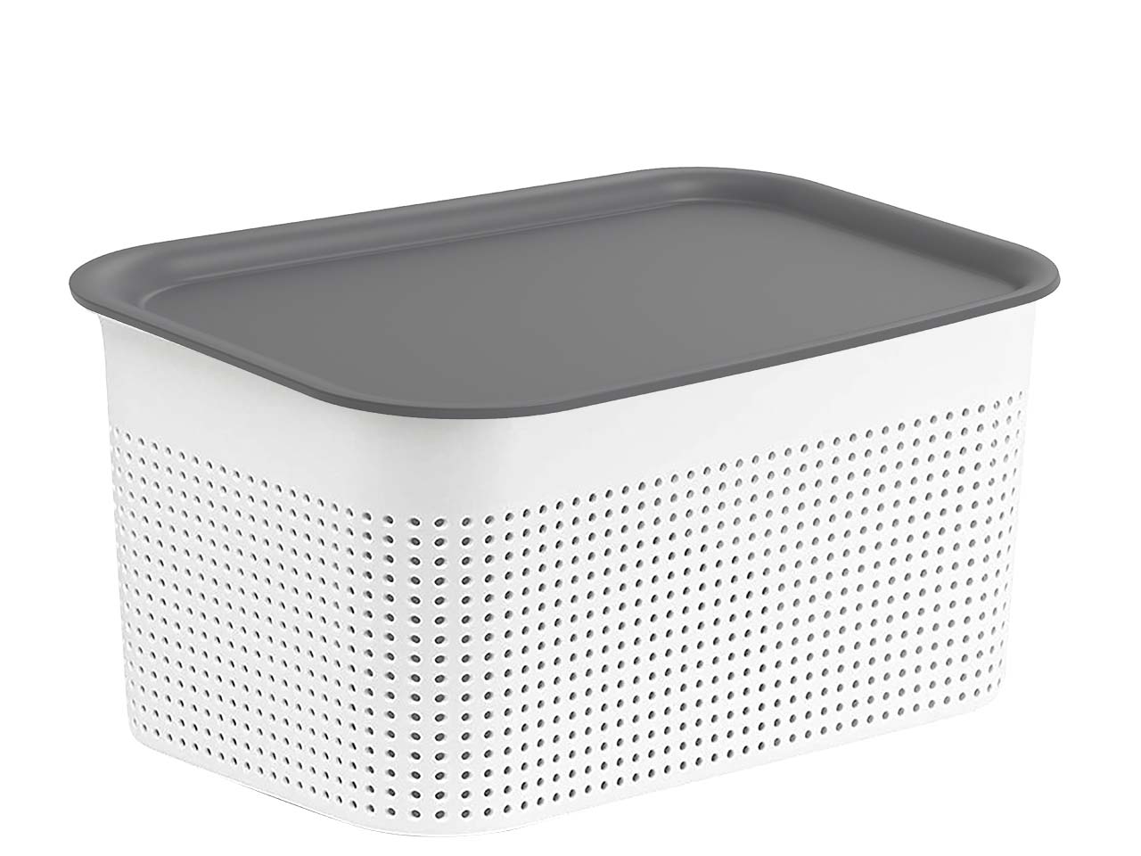 rotho Aufbewahrungskorb "BRISEN" weiß, mit Deckel grau, aus Recyclingkunststoff, 4,5 l