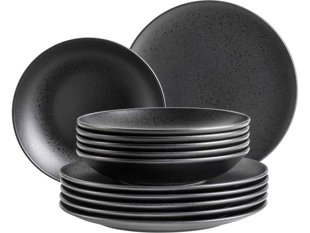 Mäser Teller Set 12-tlg. "Essential" Steinzeug, schwarz