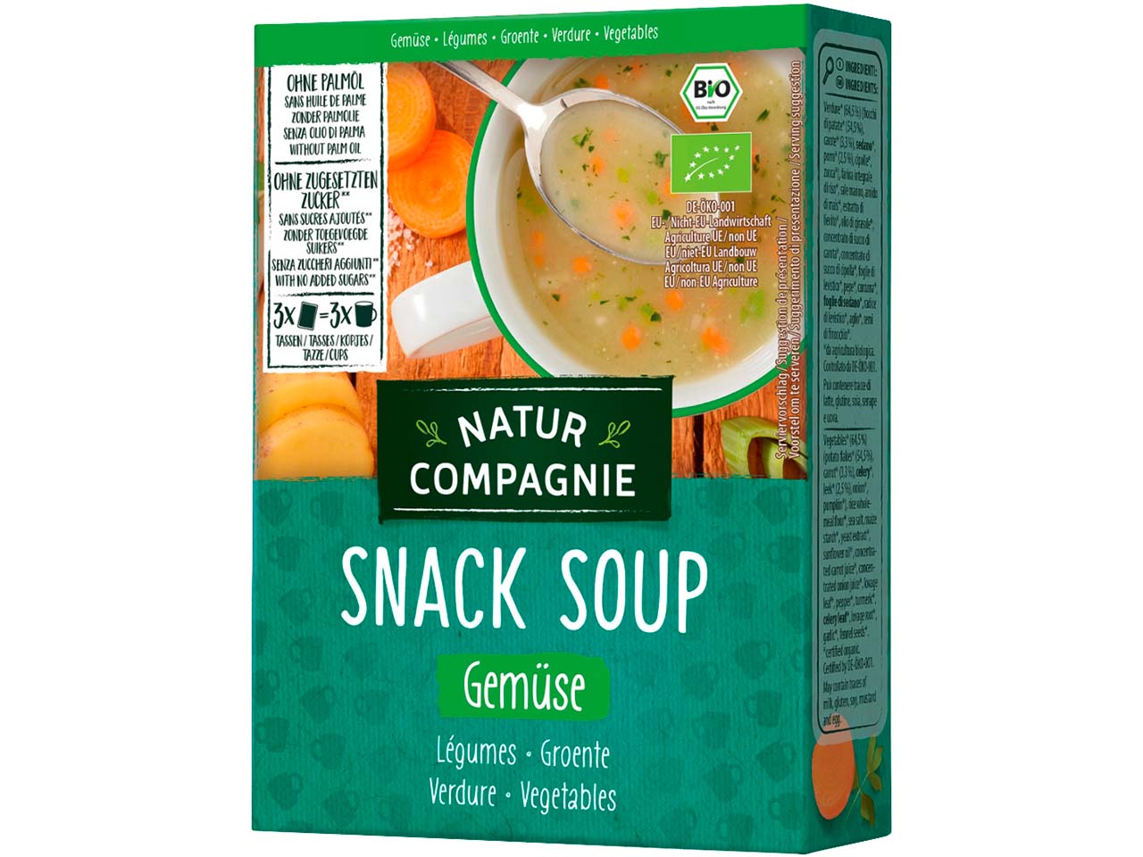 Natur Compagnie Bio-Gemüsecremesuppe 'Snack Soup', Gemüse, 3 x 18 g
