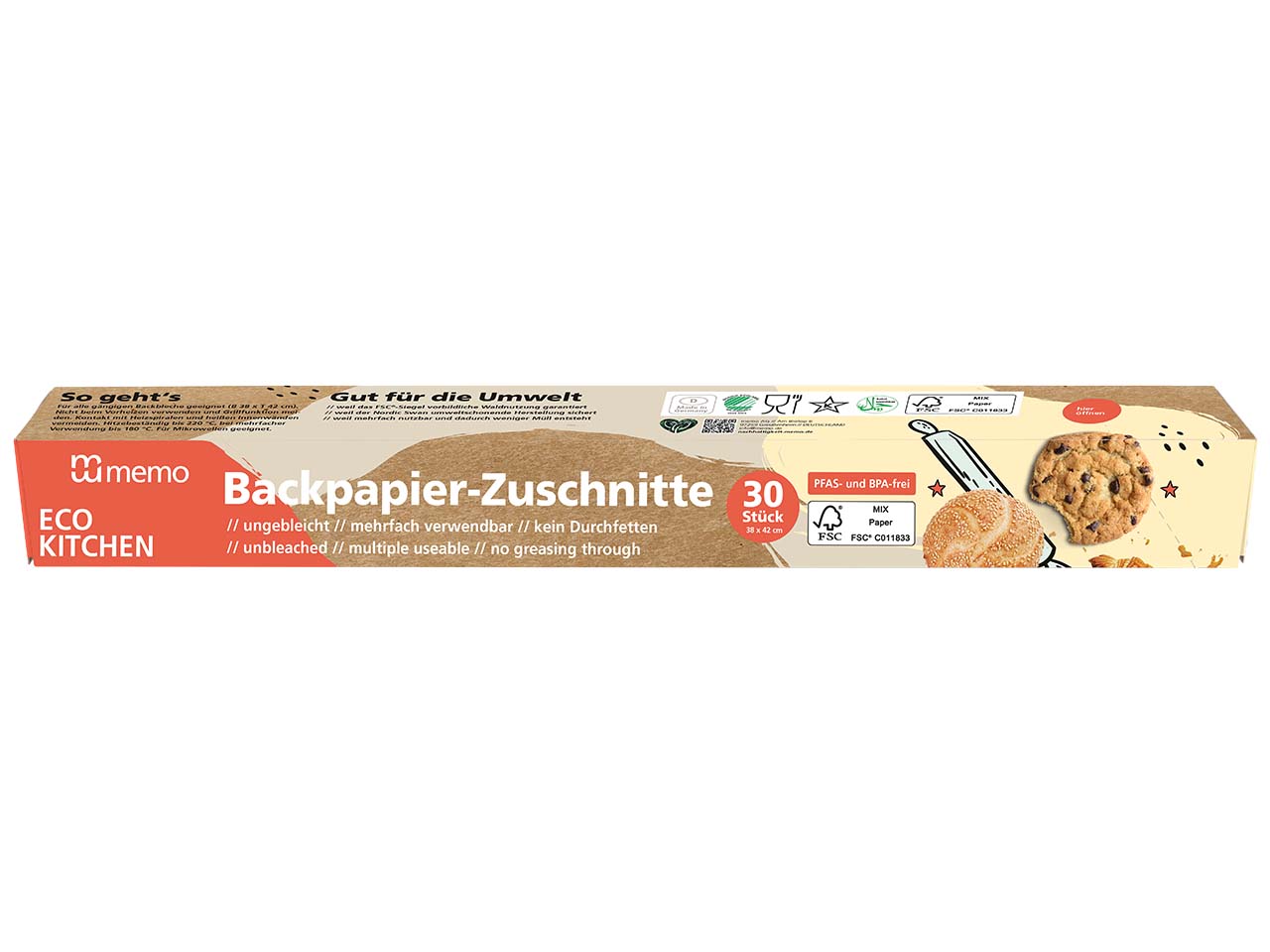 memo Backpapier-Zuschnitte, ungebleicht, 38 x 42 cm, 30 Bögen