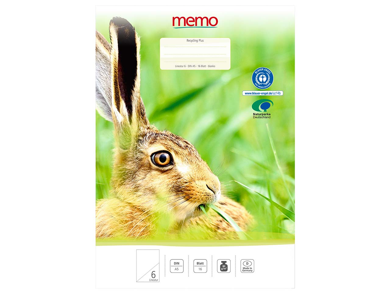 memo Schulheft A5 blanko Lin. 6