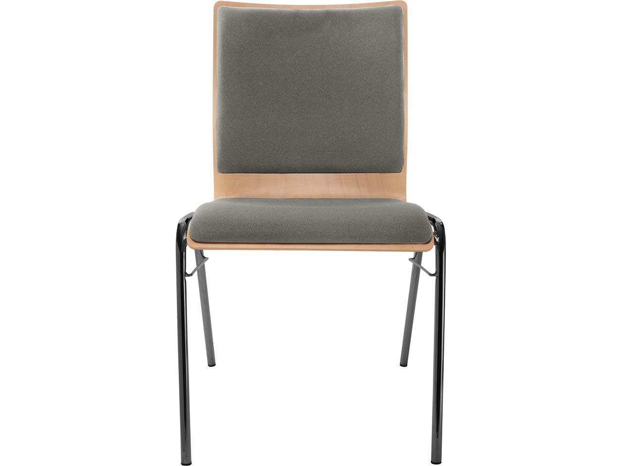 Besucherstuhl "A45" Buche lackiert, Gestell schwarz, Steg, Sitz- und Rückenpolster grau