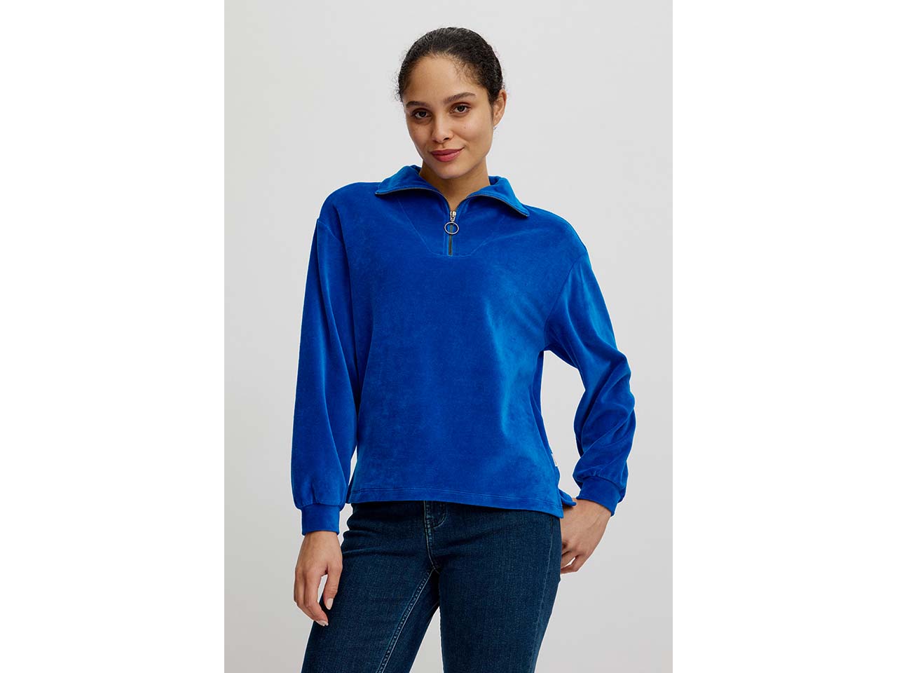 tranquillo Bio-Damen-Troyer aus Nicky Velours, sky diver, Gr. S