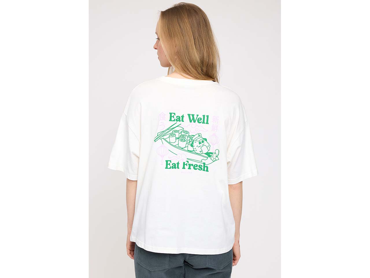 MAZINE Damen-Oversized-T-Shirt 'Back Print' mit Rundhalsausschnitt, eat well, Gr. M