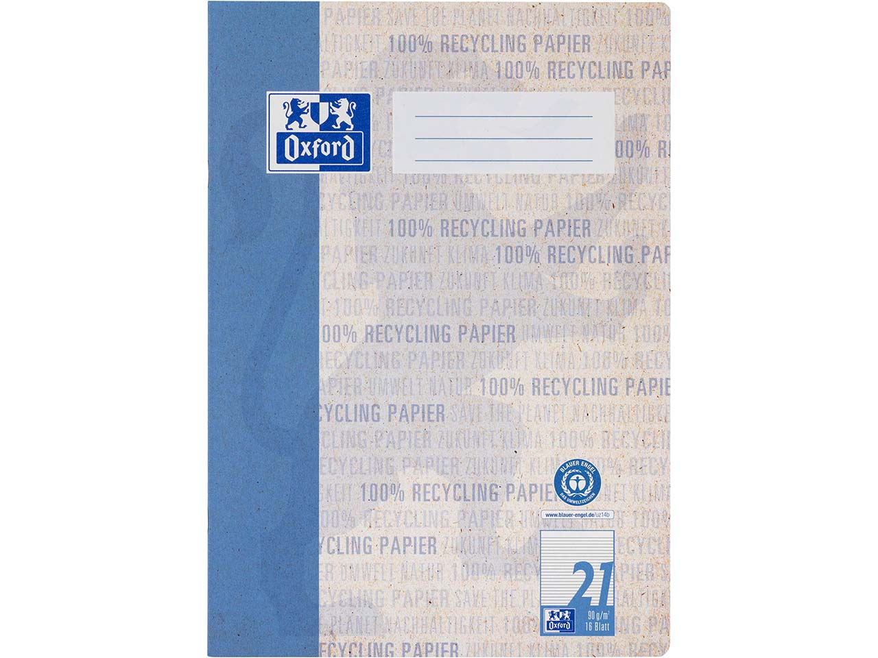 OXFORD Recycling-Schulheft DIN A4, 16 Blatt, Lineatur 21 (liniert), 90 g/m²