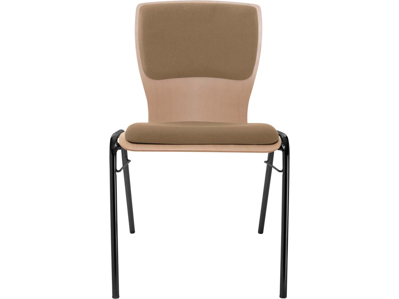 Besucherstuhl "A29" Buche lackiert, Gestell schwarz, Steg, Sitz- und Rückenpolster braun