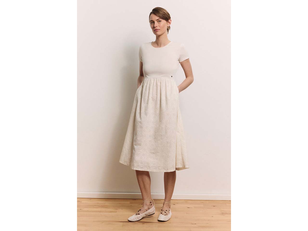 tranquillo Bio-Damen-Midikleid 'Juliaa' mit Taschen, white, Gr. 36