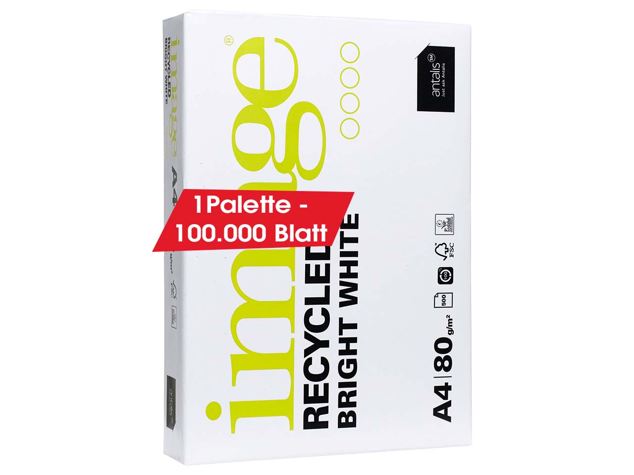 200 x 500 Blatt Recycling Kopierpapier "Image Recycled Bright White" DIN A4, 80 g/m²