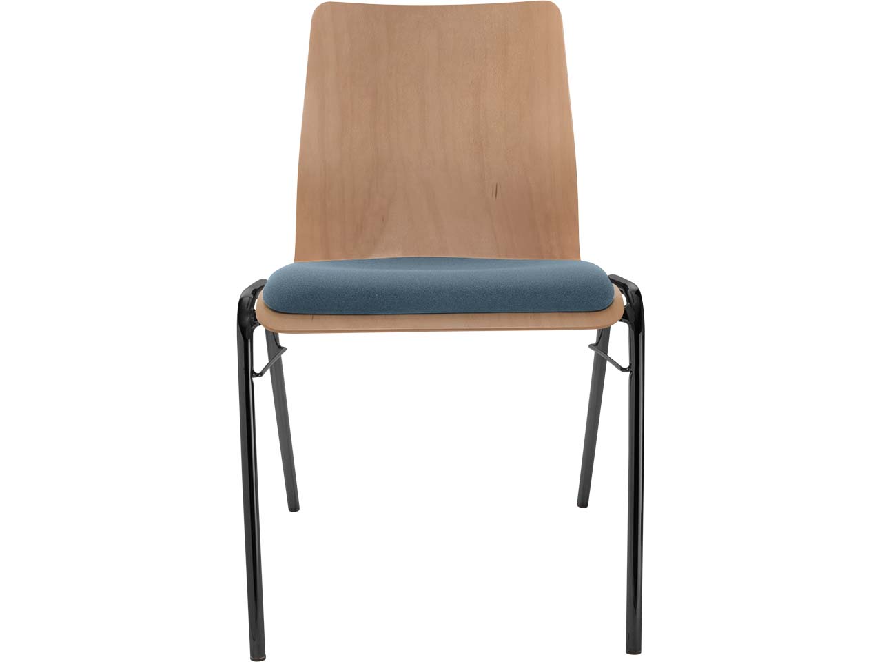 Besucherstuhl "A1" Buche, Gestell schwarz, Steg, Sitzpolster stahlblau