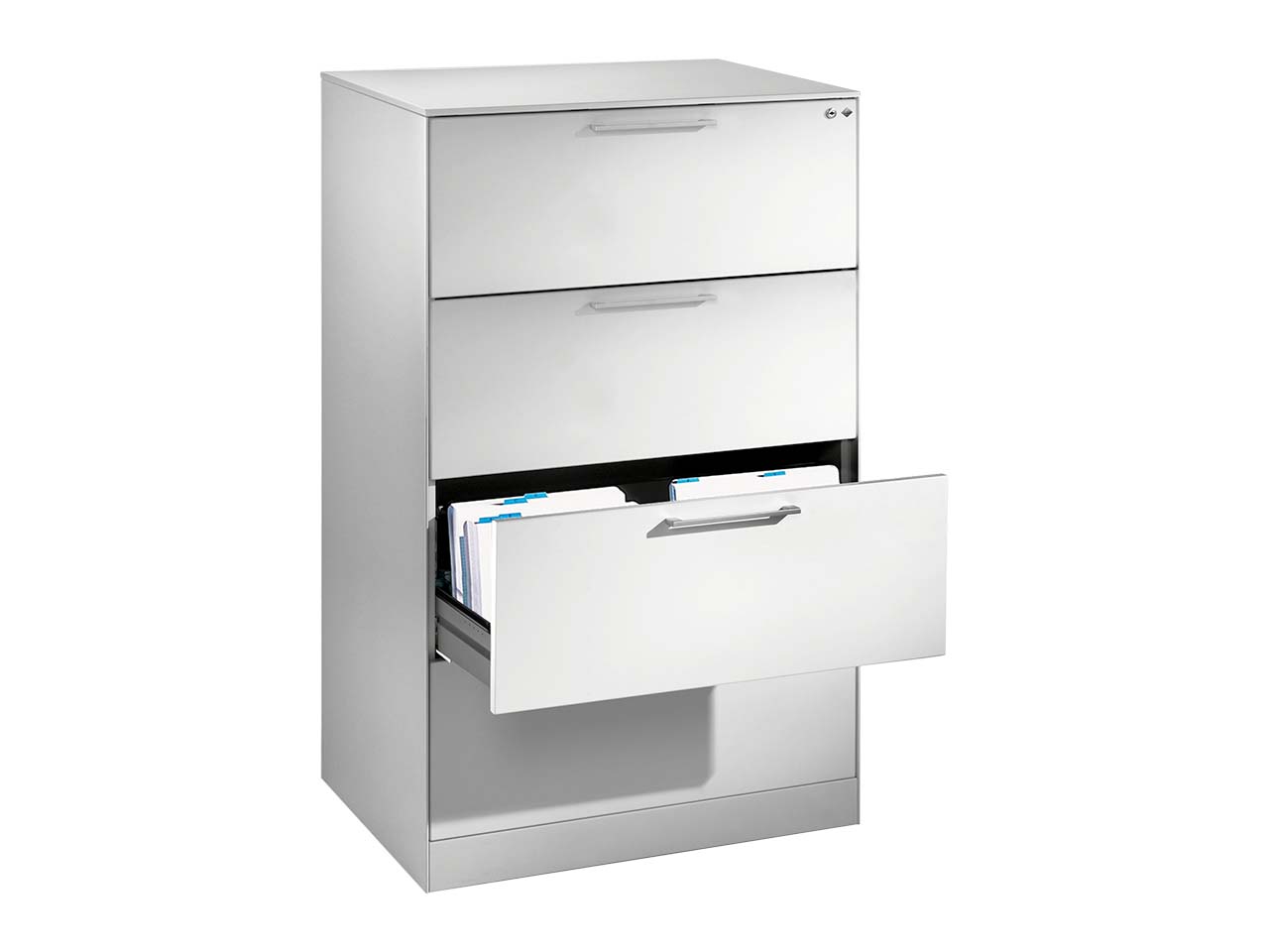 Schubladenschrank "CONTACT", LEER, Höhe 131 cm  (BxT) 80 x 43,5, mit 4 Schubladen, silber