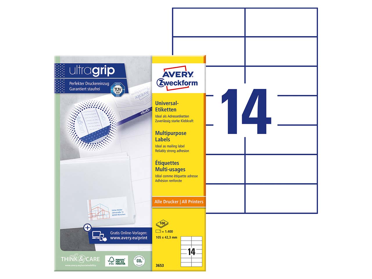 1.400 Zweckform Etiketten 105 x 42,3 mm, A4