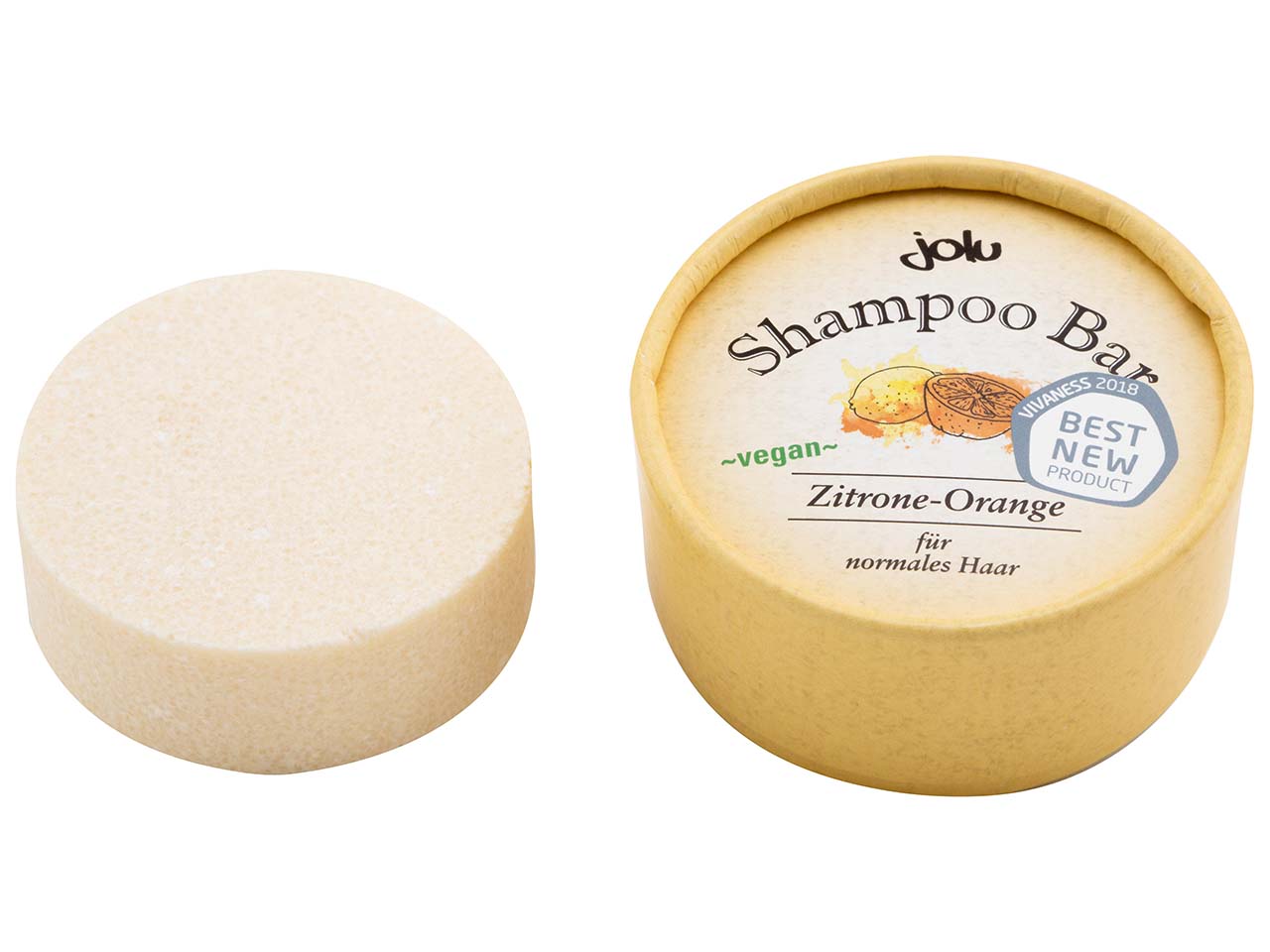 Jolu Festes Shampoo "Shampoo Bar Zitrone-Orange" in Pappdose, 50 g