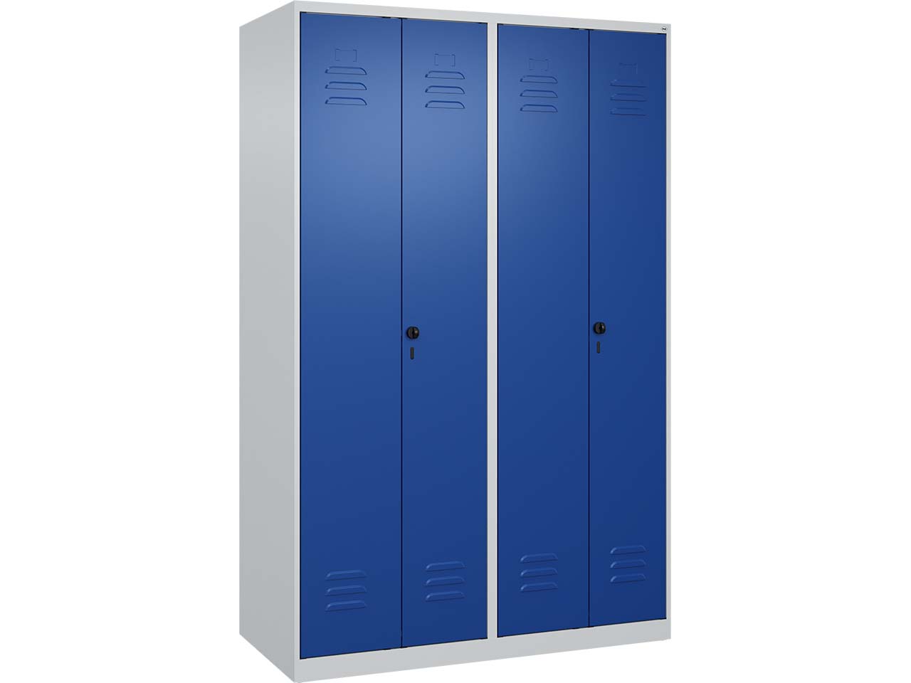 C+P Schwarz-Weiß-Spind Classic PLUS, 4 Abteile, 1850x1200x500mm, Lichtgrau/Enzianblau